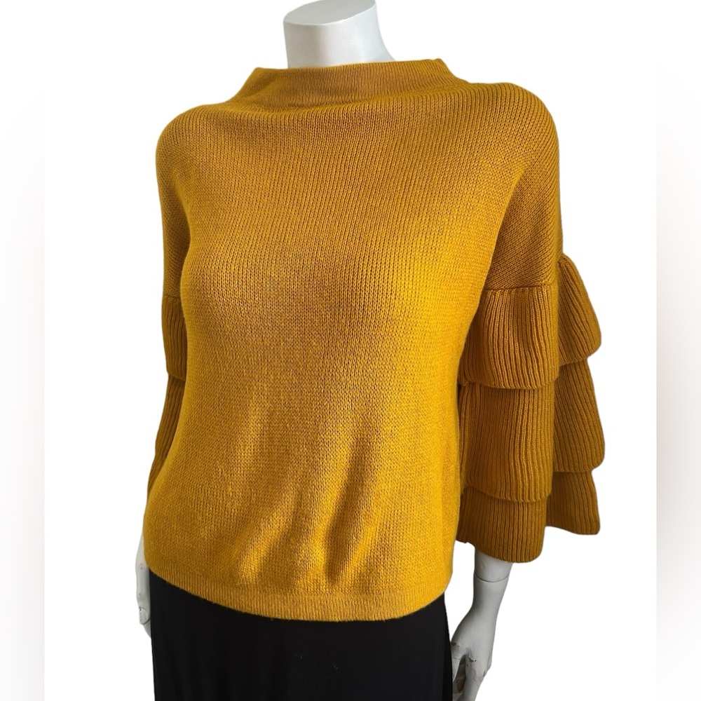 Poof Mustard Cotton Blend Tiered Layered Sleeve Sweater Size Medium